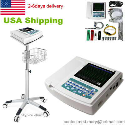 Digital 12 Channel/lead EKG+PC Sync Software ECG Machine  with Trolley FDA NEW