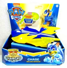 CHASE Mighty Pups CHARGED UP Paw Patrol Action Figure Deluxe Vehicle Light Sound