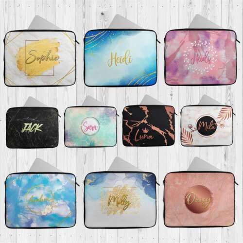 Personalised Laptop Case Any Name Marble Glitter Design  Sleeve Tablet Bag 32 - Picture 1 of 22