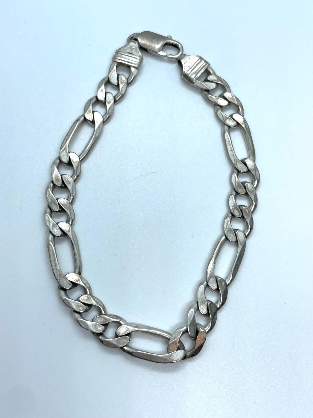 Sterling Silver Solid Figaro link men's bracelet … - image 1