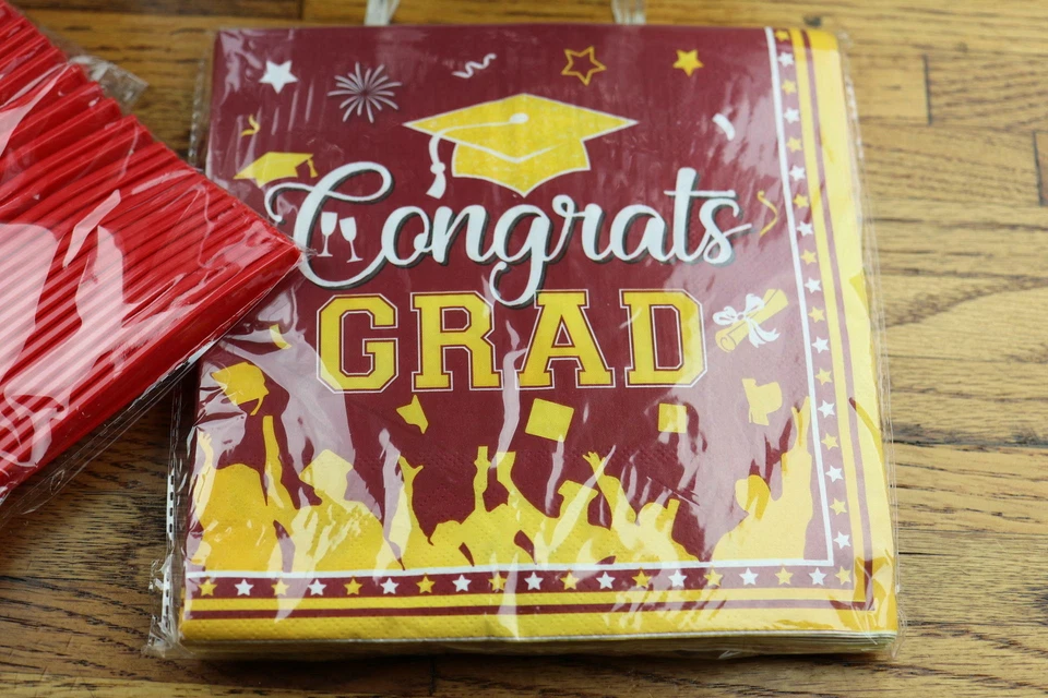 24 Guest Graduation Party Plates Napkins Supplies Maroon Congrats Grad Tableware - Image 3 of 4