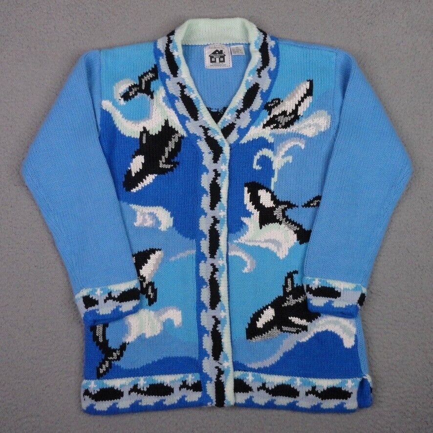 Storybook Knits Sweater Womens XS Blue Knit Cardigan Orca Storybook Knits Sweater Womens XS Blue Knit Cardigan Orca