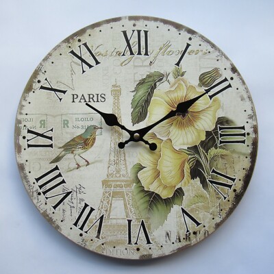 Retro Auriol Paris Wanduhr (Küche Kitsch Shabby Chic Blume Eiffelturm)