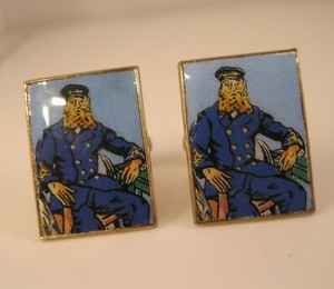 Authentic Vintage Naval Sea Captain Sailor Enamel Gold Plated Cufflinks Germany German