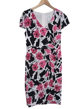 Joseph Ribkoff Sheath Dress Womens 8 Floral Short Sleeve Faux Wrap Career Event