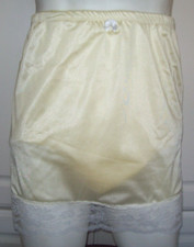 Light YELLOW Nylon Tricot SLIP  3 Layer Panty  6" MEN'S SLEEVE Lace 34-42"  