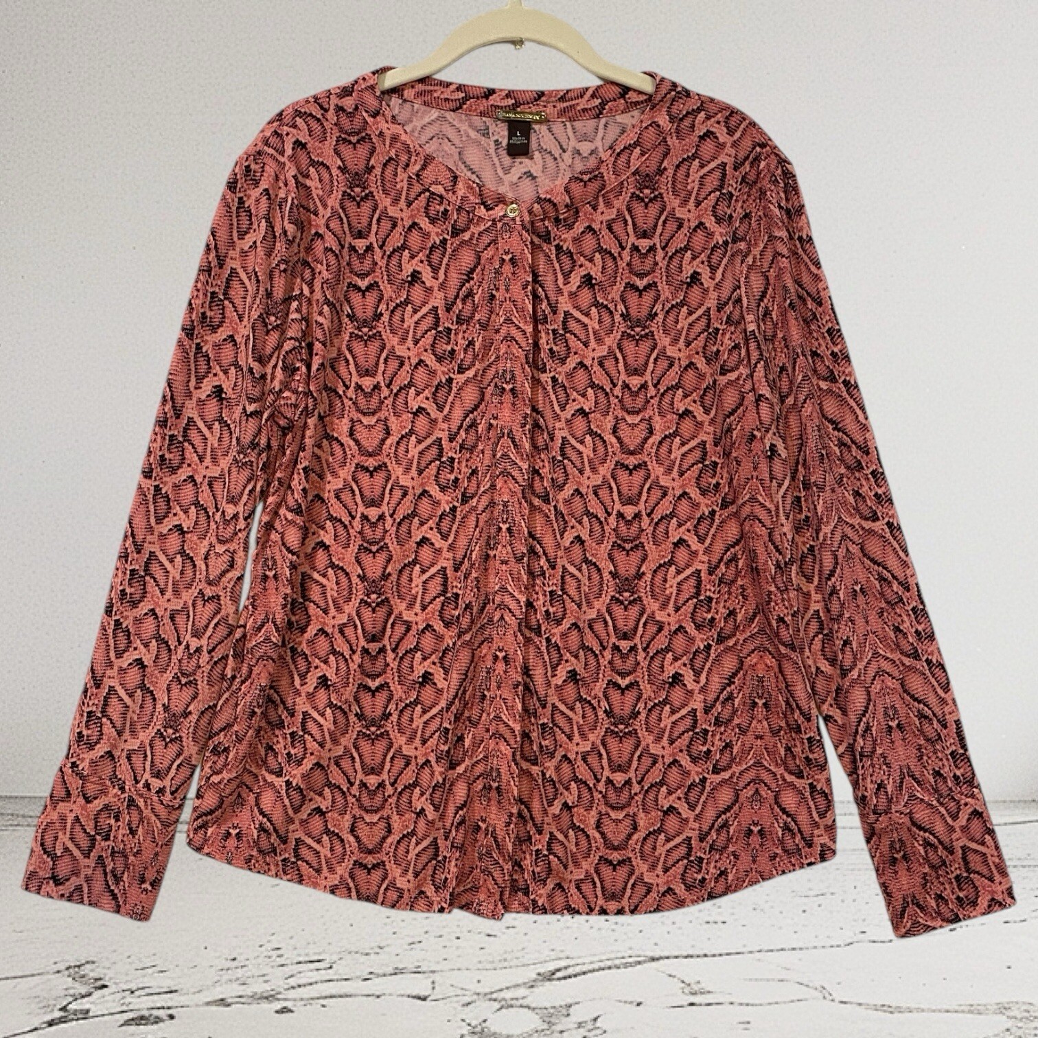 Dana Buchman Snakeskin Print Button Front Top Women’s Size Large Pink Multi