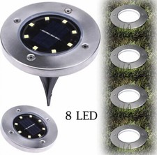 4x Disk Light Faretto Segnapassi Crepuscolare Giardino 8 LED con Pannello Solare