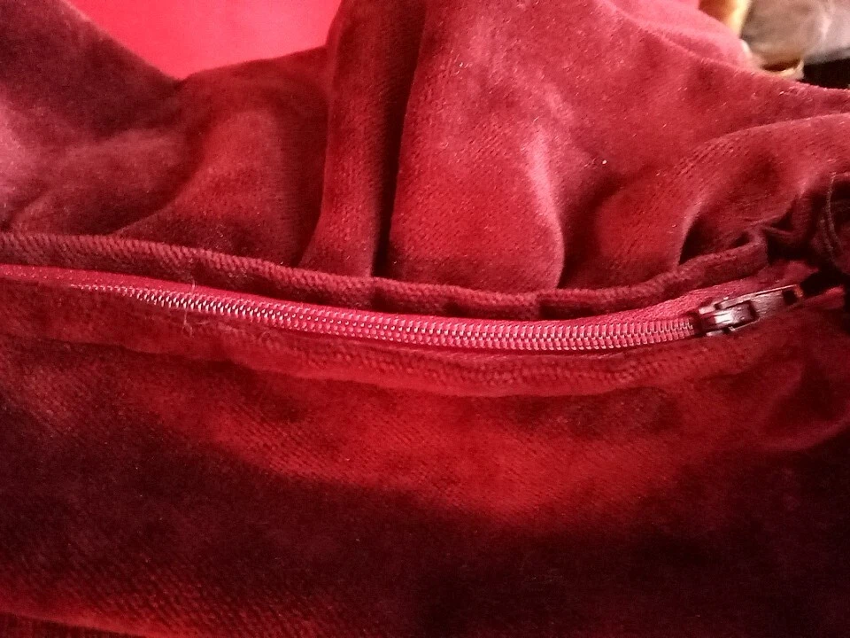 Velvet Pillow Covers ,Ethan Allen,20x20 Burgundy Ruffle Edge - Image 3 of 4