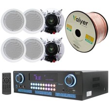 Home Theater System, 2000 W Bluetooth Amplifier w 6 QTY of 5.25" Ceiling Speaker