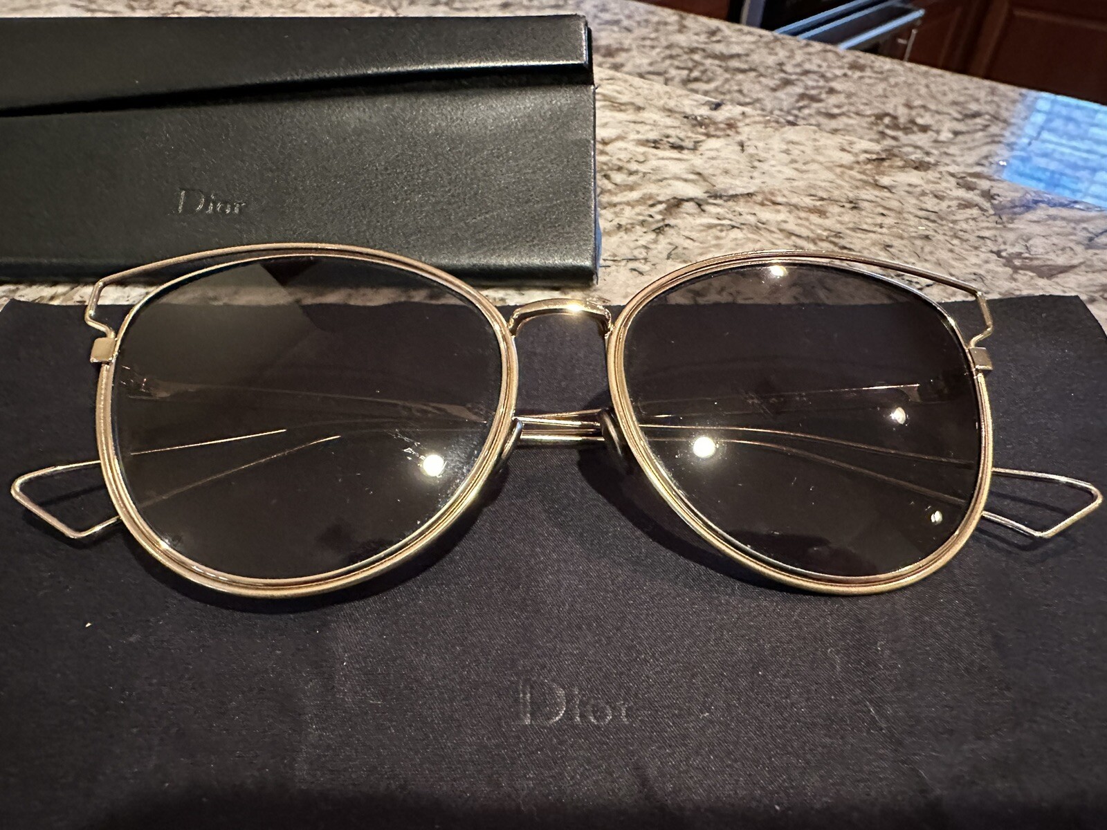 Authentic Christian Dior Sunglasses, Gold Frame Gem