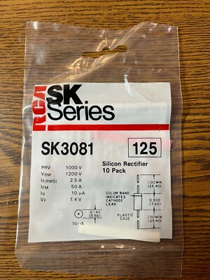 RCA SK3081 Silicon Rectifier 1000 volt 2.5 amps,100 Pieces.