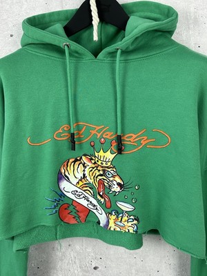Ed Hardy Missguided Green Cropped Logo Cotton Women
