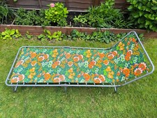 Vintage Garden Sun Lounger Green Floral Folding Sunbed Retro Camper Camping 70s