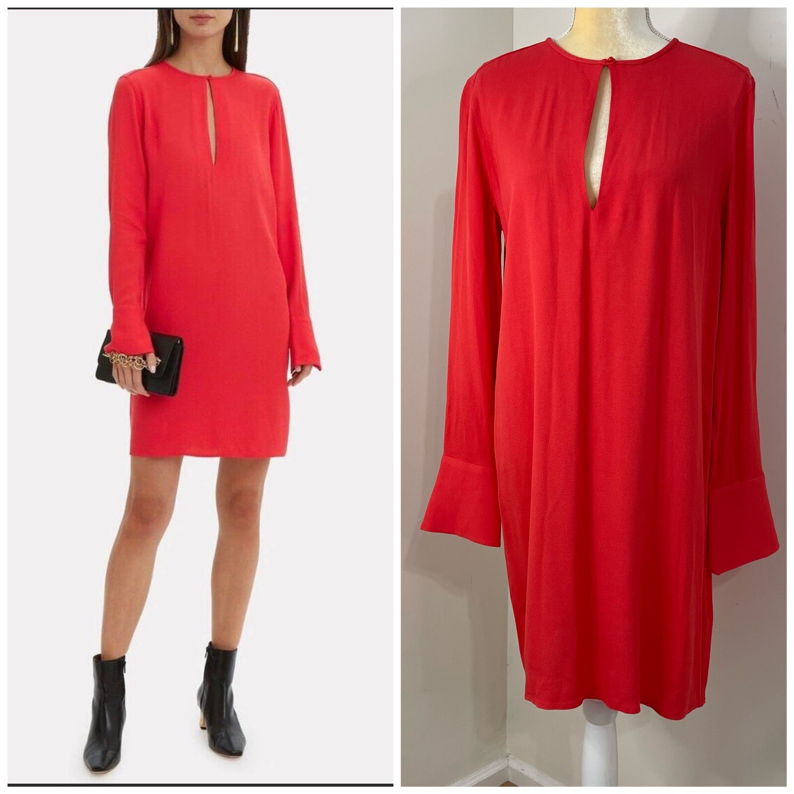 NWT Equipment Size S Bonnie Dress Blood Red Mini Long Sleeves