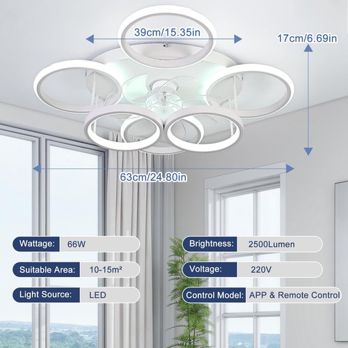 Smart Ceiling Fan with LED Light Remote App Control 6 Speed Dimmable Reversible - Picture 3 of 9