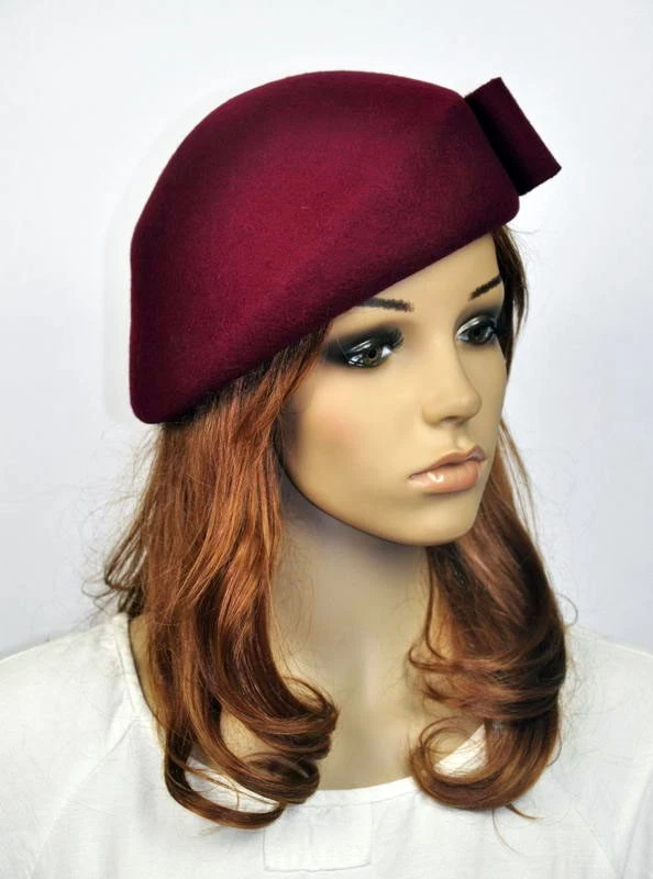M60 Elegante Lazo 100% Lana Para Mujer Invierno Iglesia Vestido Sombrero Gorra Fedora ROJO VINO Foto 3 de 4