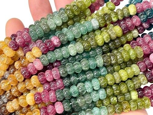 8mm Multi Tourmaline Quartz Beads Carved Pumpkin Shape Gemstone Strand DIY - Picture 12 of 20