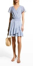 MICHAEL Michael Kors || Metallic Stripe Ruffle Mini Dress Blue Medium New