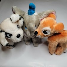 Vtg Walt Disney Plush Lot Dumbo Bambi 101 Dalmations Lot of 3 Animation Toys