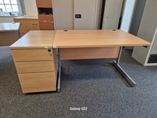 Office Wooden Desk with Cable Ports and Extended Lockable Pedestal Cabinet