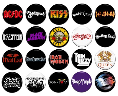 20x Heavy Rock Bands Künstler 60er 70er 80er 25mm / 1 Zoll D Pin Button Anstecker