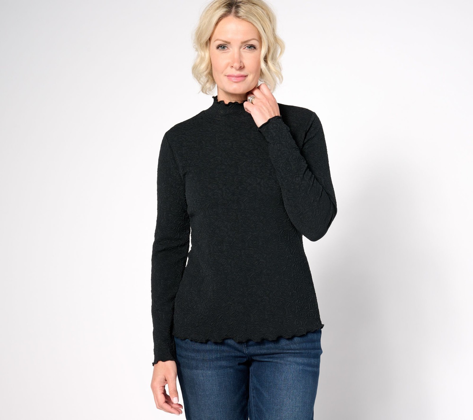 Me by Jennie Garth Women's Top Plus Sz 1X Rosetta Knit Mock Neck Black A663658