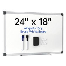 24 x 18 Magnetic Dry Erase Whiteboard Silver Frame Wall Mount 2 Markers 4