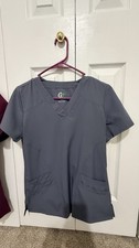 GT Performance Gray Women's XS Solid Medical Scrub Top Short Sleeve V-Neck