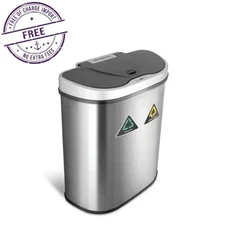 NINESTARS 18 Gallon Dual Compartment Motion Sensor Trash Can DZT-70-11R Silver