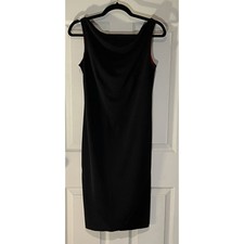 Black Express Dress Knee Length with Red Lining Sz 9/10 Quiet Luxury Minimalist