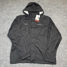 Marmot Precip Rain Jacket Mens M Medium Black Full Zip Hooded Waterproof NEW