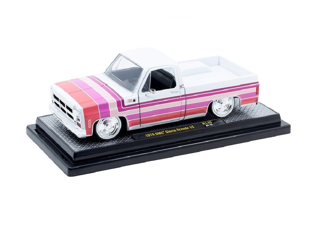 M2 Machines 1:24 1976 GMC Sierra Grande 15 White and Pink Model