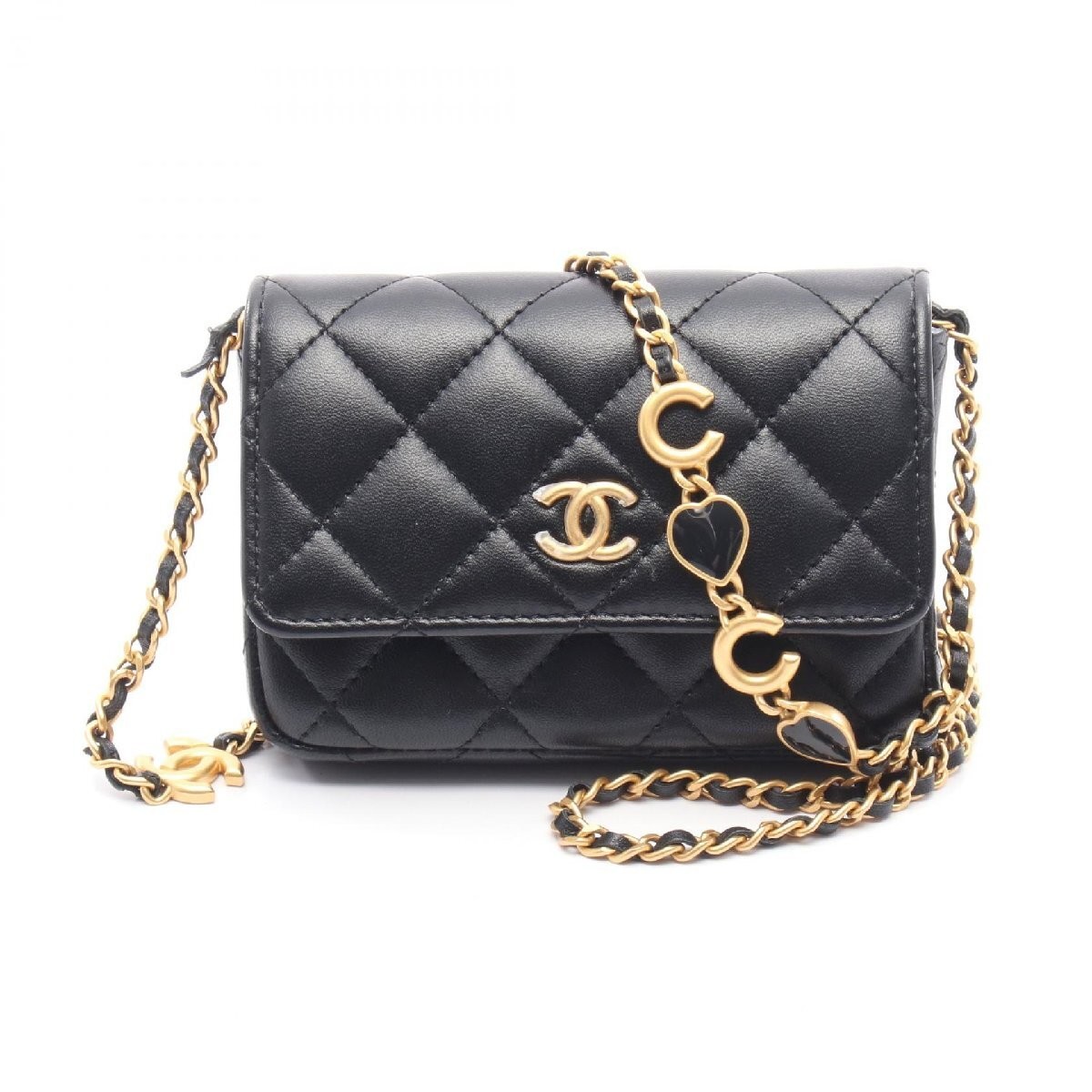 Chanel Matelasse Lambskin Shoulder Bag 64164 Black Caviar Gold Hardware
