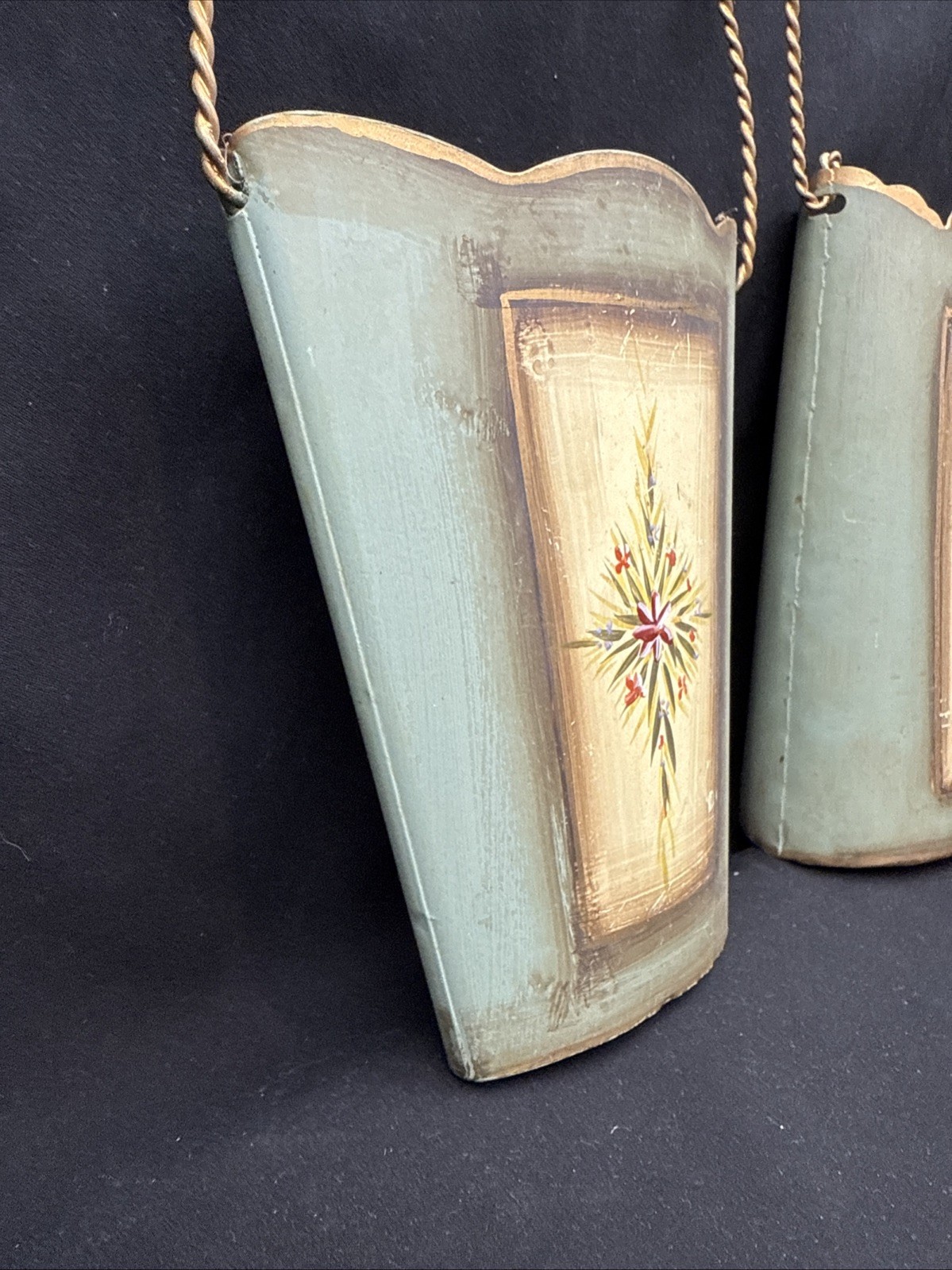 Wall Pocket Planters Sage & GOLD METAL PLANTER French Garden BASKET DECOR Pair!