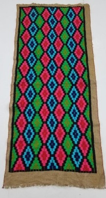 Vintage traditionelles Bargello geometrisches Muster Fransen 138 x 61 cm