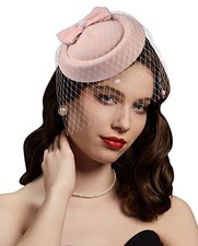 Fascinator Hats for Women 20s 50s Vintage Pillbox Hat One Size 11c-blush Pink