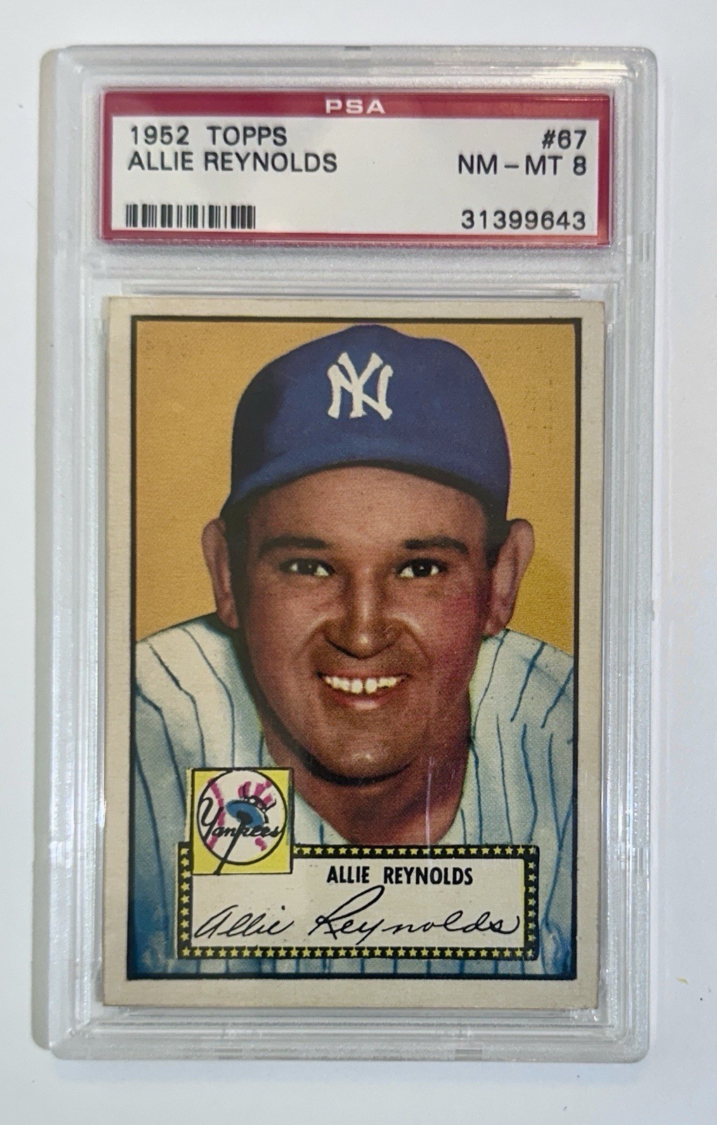 1952 Topps - Allie Reynolds #67 Black Back PSA 8
