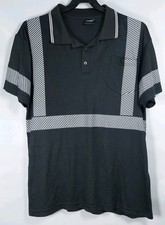 Fonirra Hi-Vis Reflective Work Polo Shirt Mens Large Short Sleeve Black Pocket