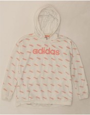 ADIDAS Womens Graphic Hoodie Jumper UK 12/14 Medium White Cotton CS04