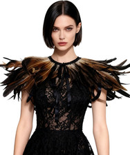 Women'S Real Nature Feather Shrug Cape Lace Shawl Collar Witch Cosplay Costumes
