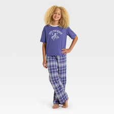 Girls' Short Sleeve T-Shirt and Flannel Pants Pajama Set - Art Class Size LG