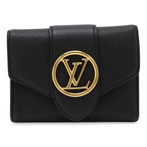 LOUIS VUITTON Portefeuille Pont Neuf Tri-fold Wallet Grain Calf Leather Noir 266