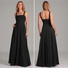 NWT Azazie shaude Chiffon Black Bridesmaid dress custom size 2 maxi evening gown