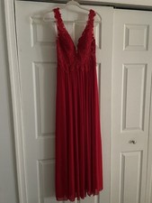 Sherri Hill Red Lace Applique Beaded Sleeveless Formal Gown Dress Size 4