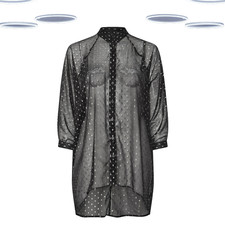 Image of Ex Women's Sheer Shirt - Plus Size Metallic Print Dipped Hem Black