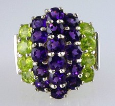 Natural Round African Amethyst  Round Peridot Ring .925 Silver, 4.00 Carats
