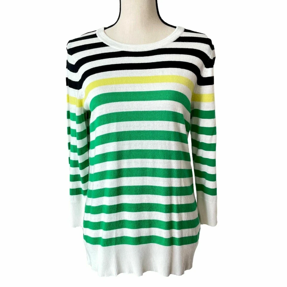 Suéter Pullover Merona Verde Rayas Bloques de Color Retro Cuello Redondo Para Mujer M Foto 2 de 4