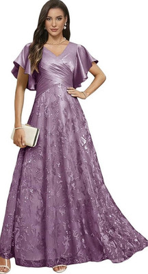 Women's Purple V-Neck Lace A-Line Long Formal Gown Flutter Sleeves Size 10 | eBay Women's Purple V-Neck Lace A-Line Long Formal Gown Flutter Sleeves Size 10 | eBay