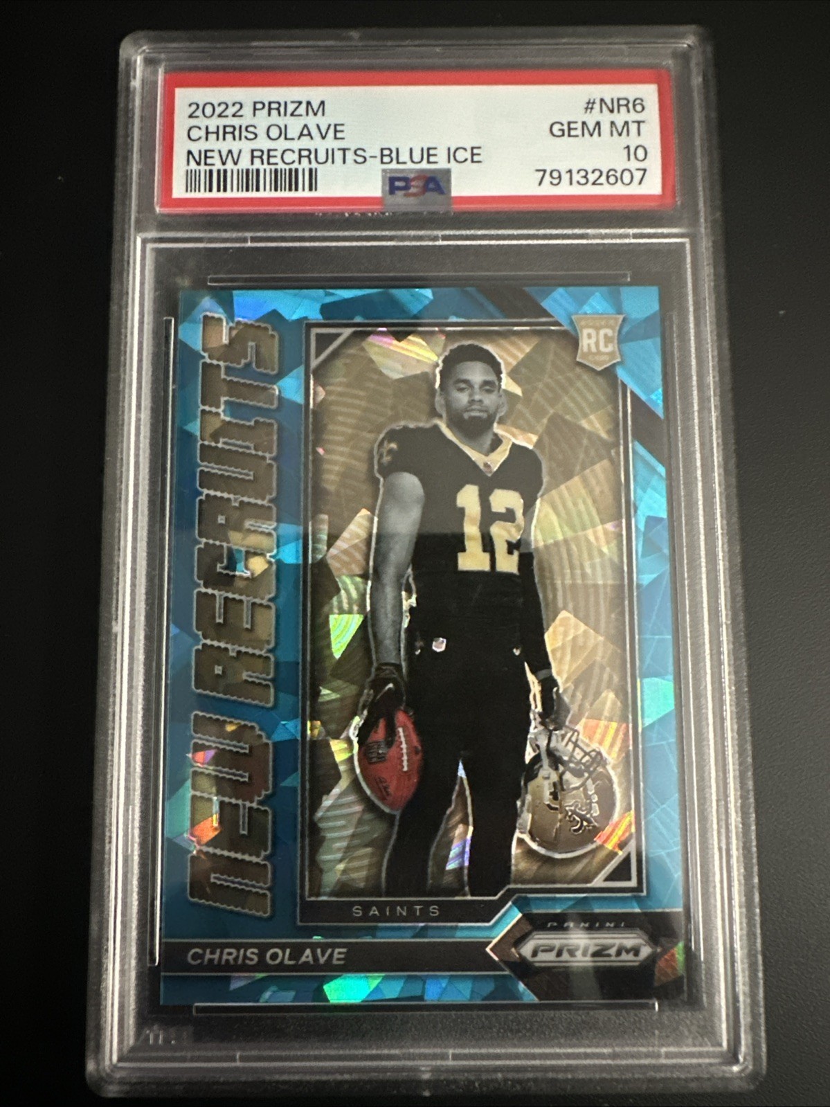 2022 Prizm #NR6 CHRIS OLAVE New Recruits Blue Ice Rookie #/99 PSA 10 RC Saints
